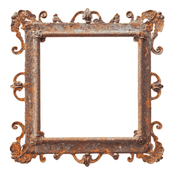 Vintage rusty metal frame with intricate design isolated on Transparent background for decorative purposes, Vintage rusty metal frame isolated on png