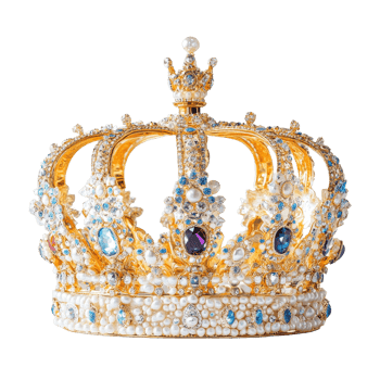 Exquisite royal crown adorned with jewels and pearls displayed on a pristine Transparent background, Royal Crowns on png
