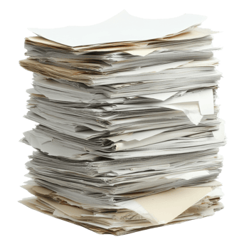 Stack of assorted papers in disarray on Transparent background, Stack papers isolated on png