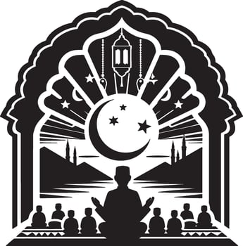 Islamic Prayer Silhouette for Ramadan Mubarak Background vector