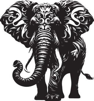 Intricate Black and White Elephant Illustration with Ornate Patterns vector