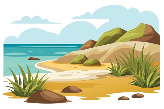 Colorful beach landscape illustration perfect for summer designs. vector
