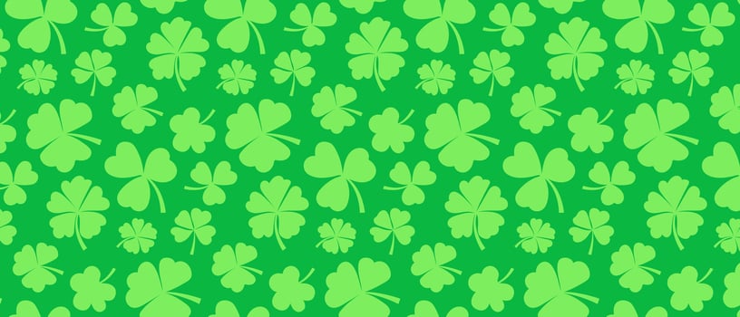 Pattern with green clover leaves on a green background. Festive background for St. Patrick's Day. vector