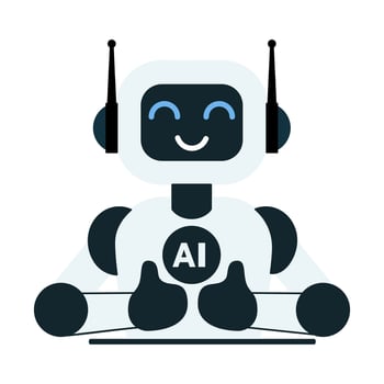 Cute robot shows thumbs up flat illustration isolated on white background vector