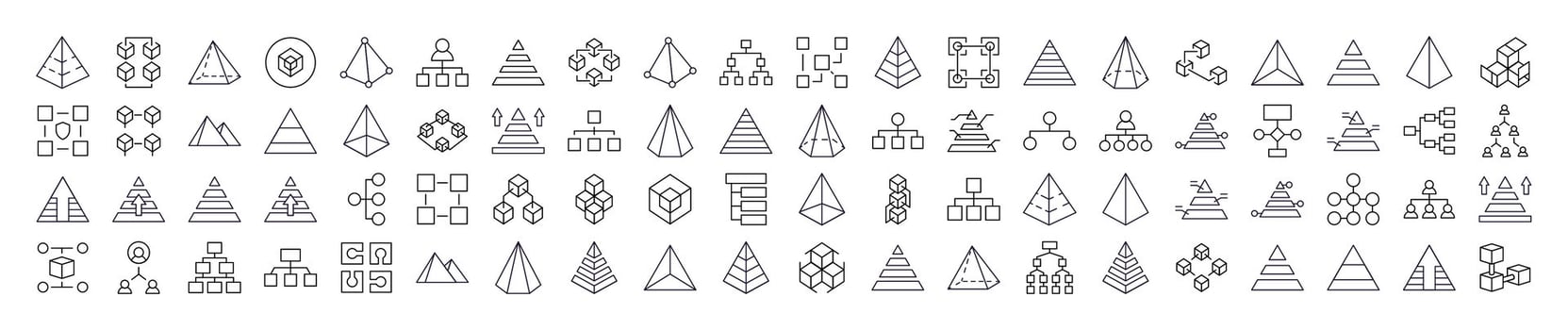 Pyramid, Hierarchy, Cubes Line Icon Bundle. Outline Signs for Graphic and Web Design, Apps, Adverts, Various Cards vector