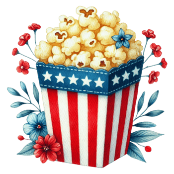 Popcorn in a box with stars and flowers png