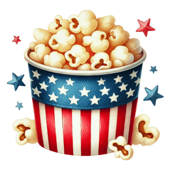 Popcorn in a bucket with stars and stripes png
