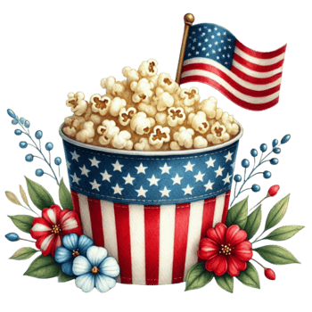 Popcorn with american flag and flowers png