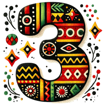 The number three is decorated with colorful patterns png