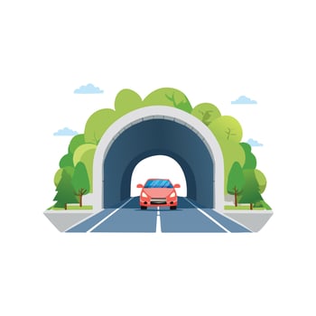 car driving through a tunnel. vector