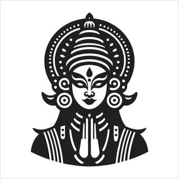 Kathakali Dance Pose Illustration in Black and White with Traditional Costume and Expressive Hand Gesture vector