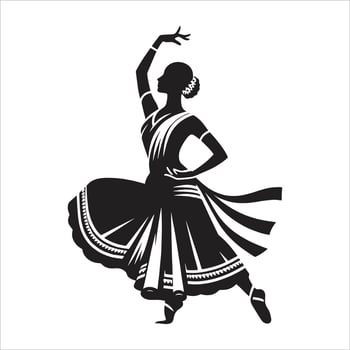 Silhouette of a woman dancing in a traditional indian dress vector