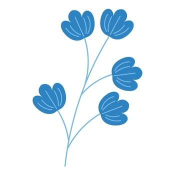 Minimalist flower design in blue, delicate blooms against a clean white background. vector