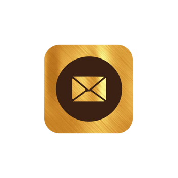 An email icon on a gold shape flat png