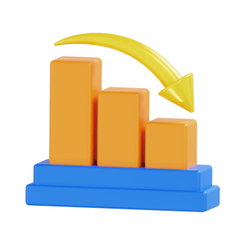 Declining Financial Bar Graph with Yellow Arrow png
