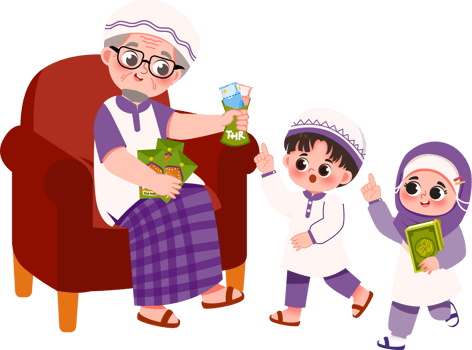 Grandfather Shares Eid Envelopes Illustration png