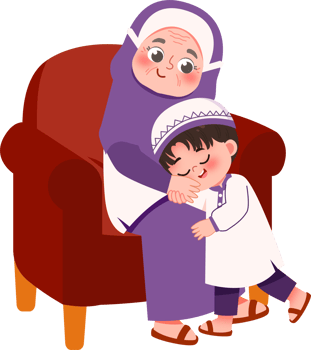 Kid Greeting with Grandmother for Eid Mubarak png