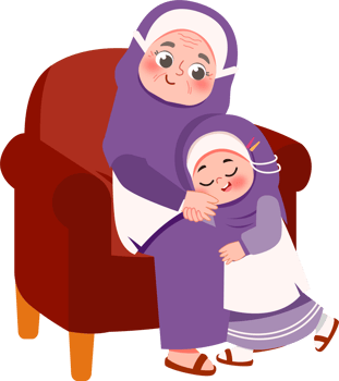 Happy Kid Greeting with Grandmother for Eid Mubarak png