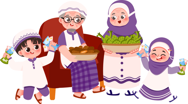 Full Family Greeting FOr Eid Mubarak and Celebrate Ramadan Illustration png