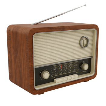 an old fashioned radio with wooden panel and antenna png