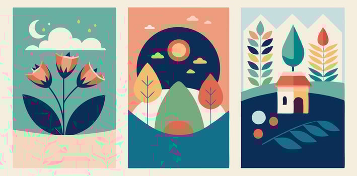 Three banners with different landscapes and trees vector