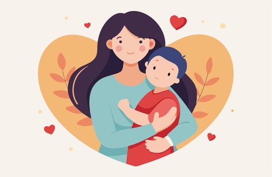 Mother and child in heart shape, mother holding her child vector