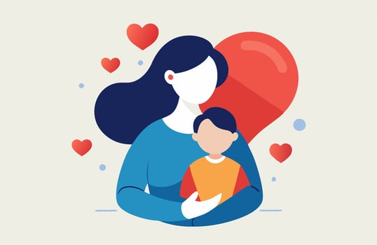 Mother and child with hearts in the background vector