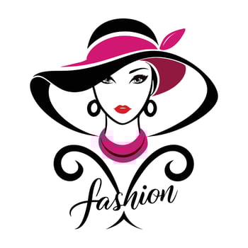 fashion logo with woman in hat. vector