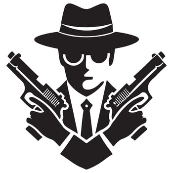 Dangerous Gangster Silhouette with Guns Illustration and Outfit Design vector
