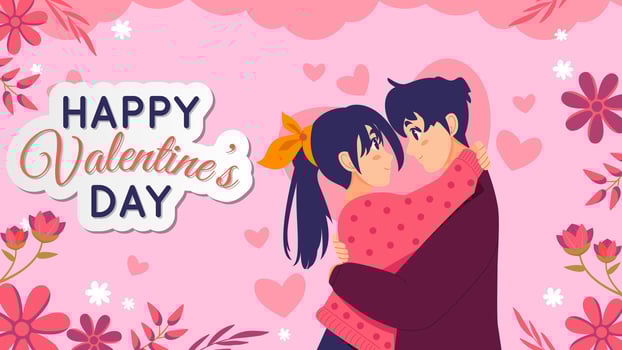 Valentine's day A couple in love hugs and Kisses. Cute cartoon illustration background vector