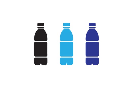 Three bottles of water are shown in different colors vector
