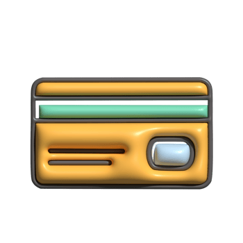 3D Glossy Credit Card Icon with Chip and Stripe Design png