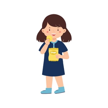 Girl Enjoying Chip Snacks Illustration vector