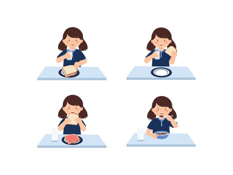 Girl Enjoying Breakfast at the Table vector