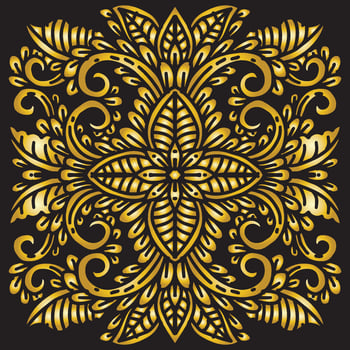 Gold floral pattern on black background. vector