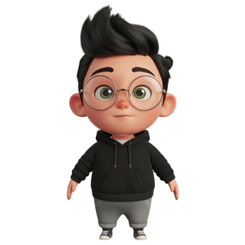 3D Render of a Cute Cartoon Boy with Glasses isolated on transparent background png