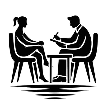 A man and woman sitting at a table with a pen and paper vector