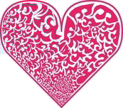 Abstract patterned pink heart depicting a detailed ornamental and artistic design symbolizing love, creativity, and elegance, suitable for romantic themes or decorative purposes. vector