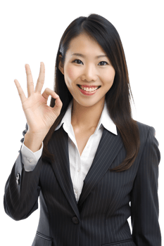 asian businesswoman with okay hand sign isolated on a transparent background png