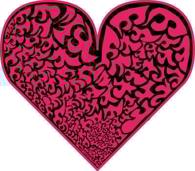 Heart-shaped graphic in vibrant pink and black abstract patterns, symbolizing love and creativity, suitable for Valentine's Day or romantic designs. vector
