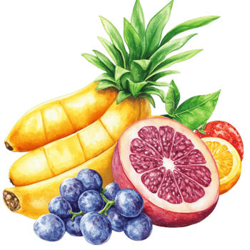 Fruits Including Pineapple, Mango, and Grapes png