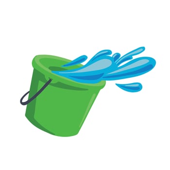 colored symbols bucket with water and splashes, hand drawn illustration vector