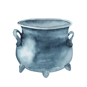 Cauldron or Cast iron Pot on three legs. Hand drawn Watercolor illustration for St. Patrick's Day, Halloween, pagan witchcraft or Esoteric designs. png