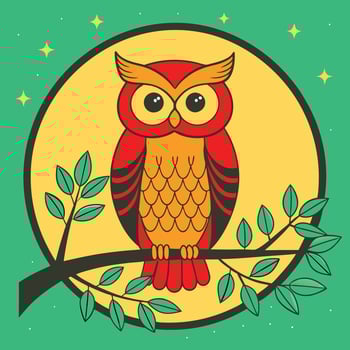 Night Owl Perched on Branch, Moonlit Design, Retro Style Illustration vector