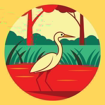 Elegant White Heron in Lakeside Summer Nature Scene vector