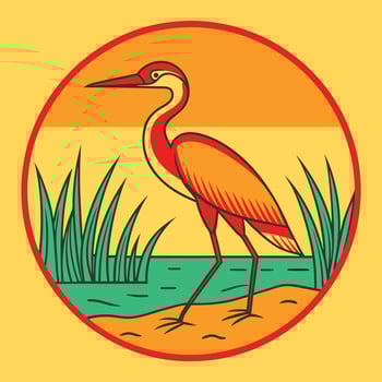 Elegant Heron Bird Sunset Nature Scenic Art Graphic Design vector