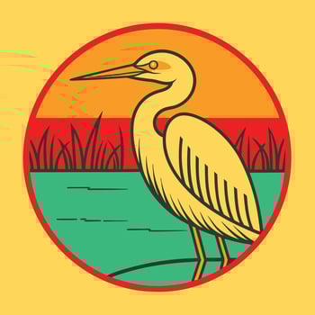 Sunset Heron Wetland Bird Nature Scene Graphic Art Design vector