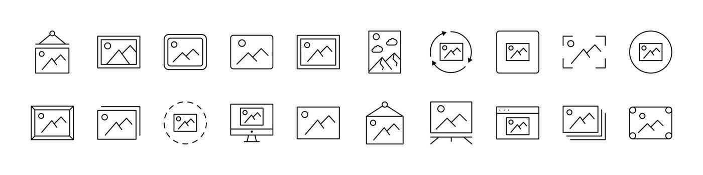 Picture Line Icon Collection. Outline Signs for Graphic and Web Design, Apps, Adverts, Various Cards vector