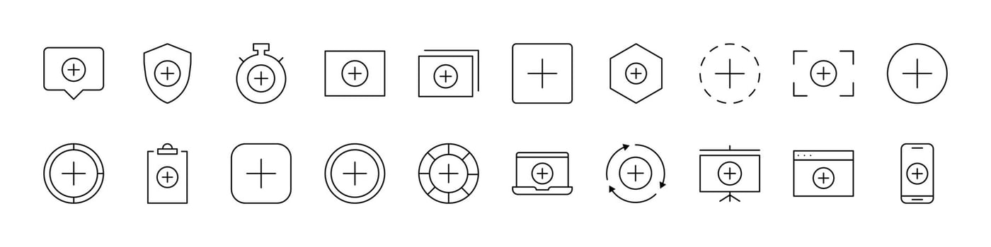 Plus Sign Line Icon Collection. Outline Signs for Graphic and Web Design, Apps, Adverts, Various Cards vector