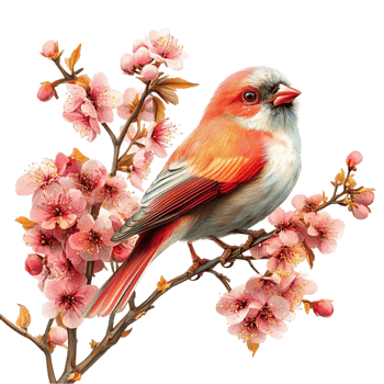 Orange and Red Bird on Cherry Blossom Tree png